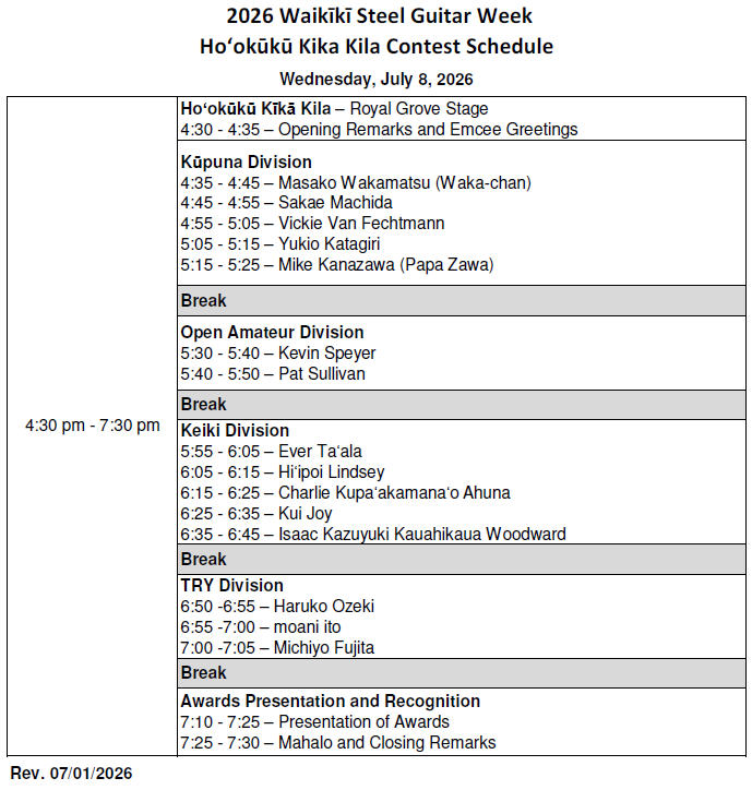 2026 Ho&lsquo;okūkū Kīkā Kila Schedule